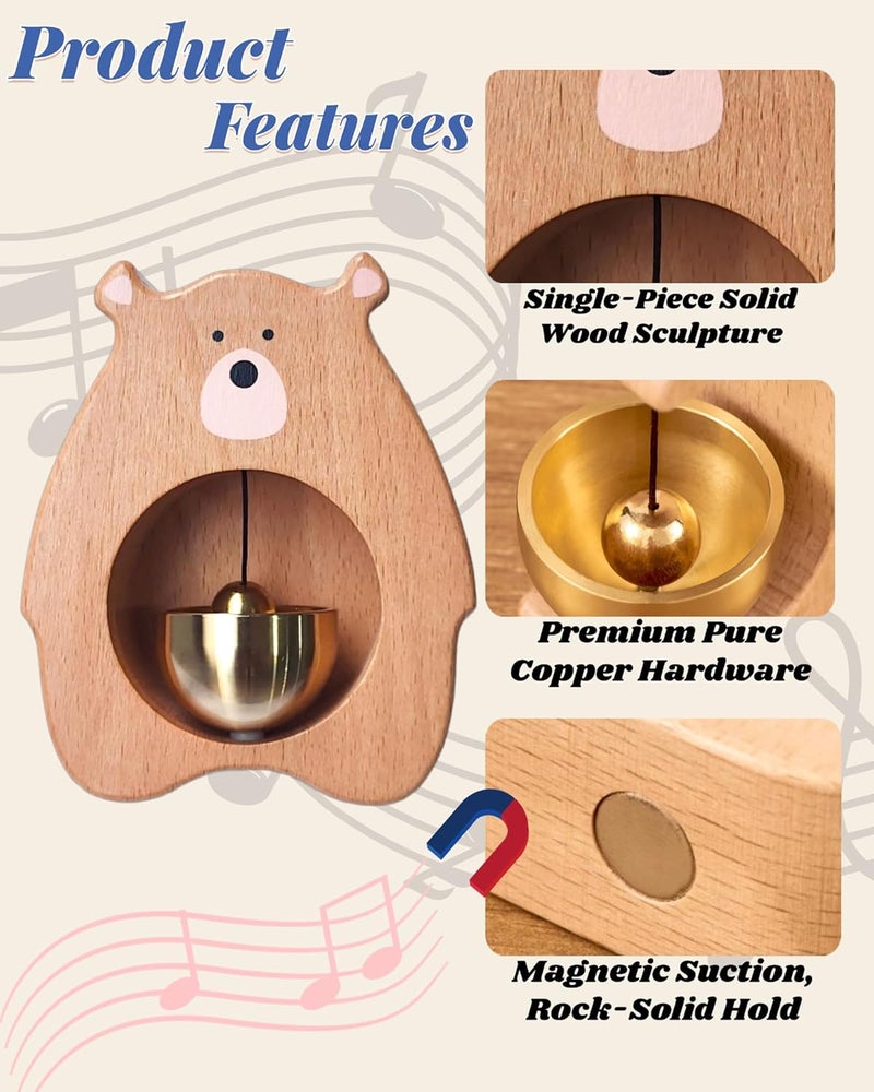 BovcTrraann Magnetic Shopkeepers Bell - Handcrafted Wooden Door Chime for Home, Garden, Porch, or Backyard, Rustic Housewarming Gift for Room or Outdoor Decor (Teddy Bear-Shaped) - Image 3